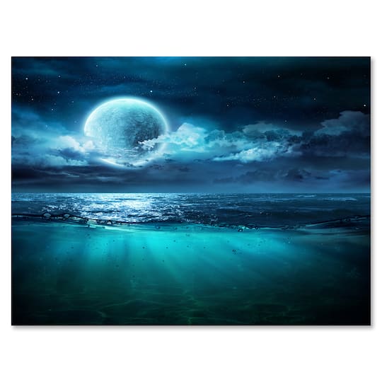 Designart - Romantic Moon Over Deep Blue Sea II
